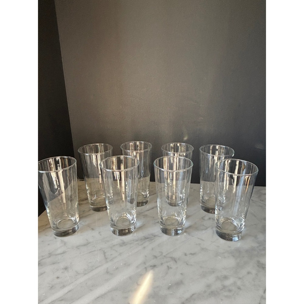 Set of 8 Libbey Clear Glass Highball Tumblers 6 Inch Tapered Drinking Glasses